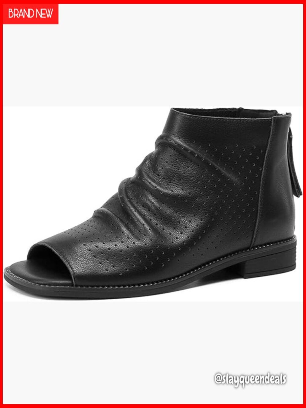 Open Toe Slouchy Ankle Boots Low Block Heel Synthetic Leather